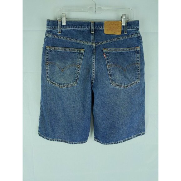 Vintage Levi's Baggy Fit Men's Jean Shorts Size 33 90s Blue Dirty Wash Denim - Picture 5 of 10